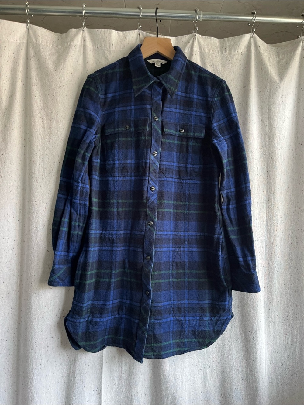 LL Bean Signature Blue Plaid Flannel Chamois Tunic Shirt XS